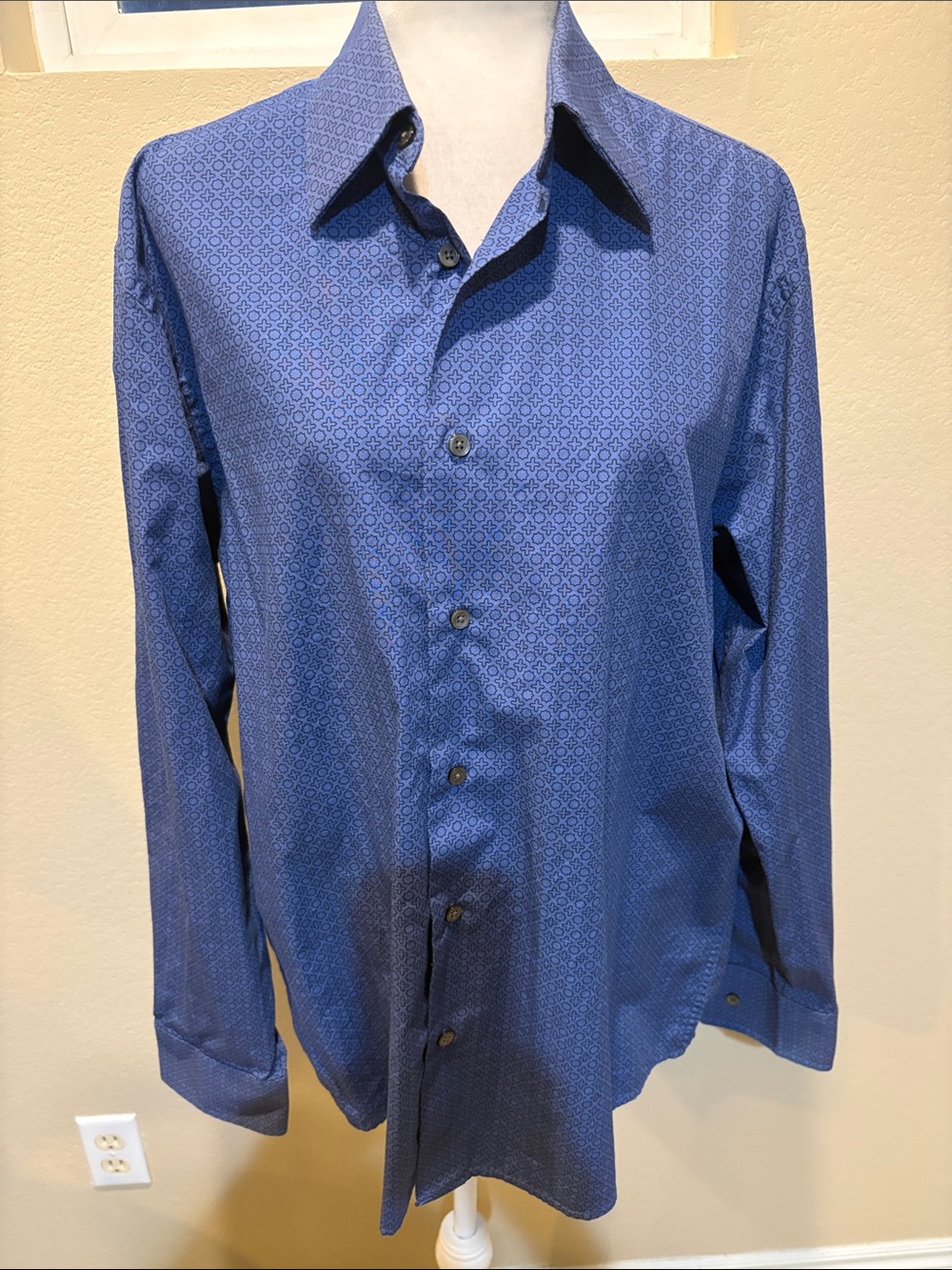 Express Men's Blue Micro-Pattern Dress Shirt-Size L